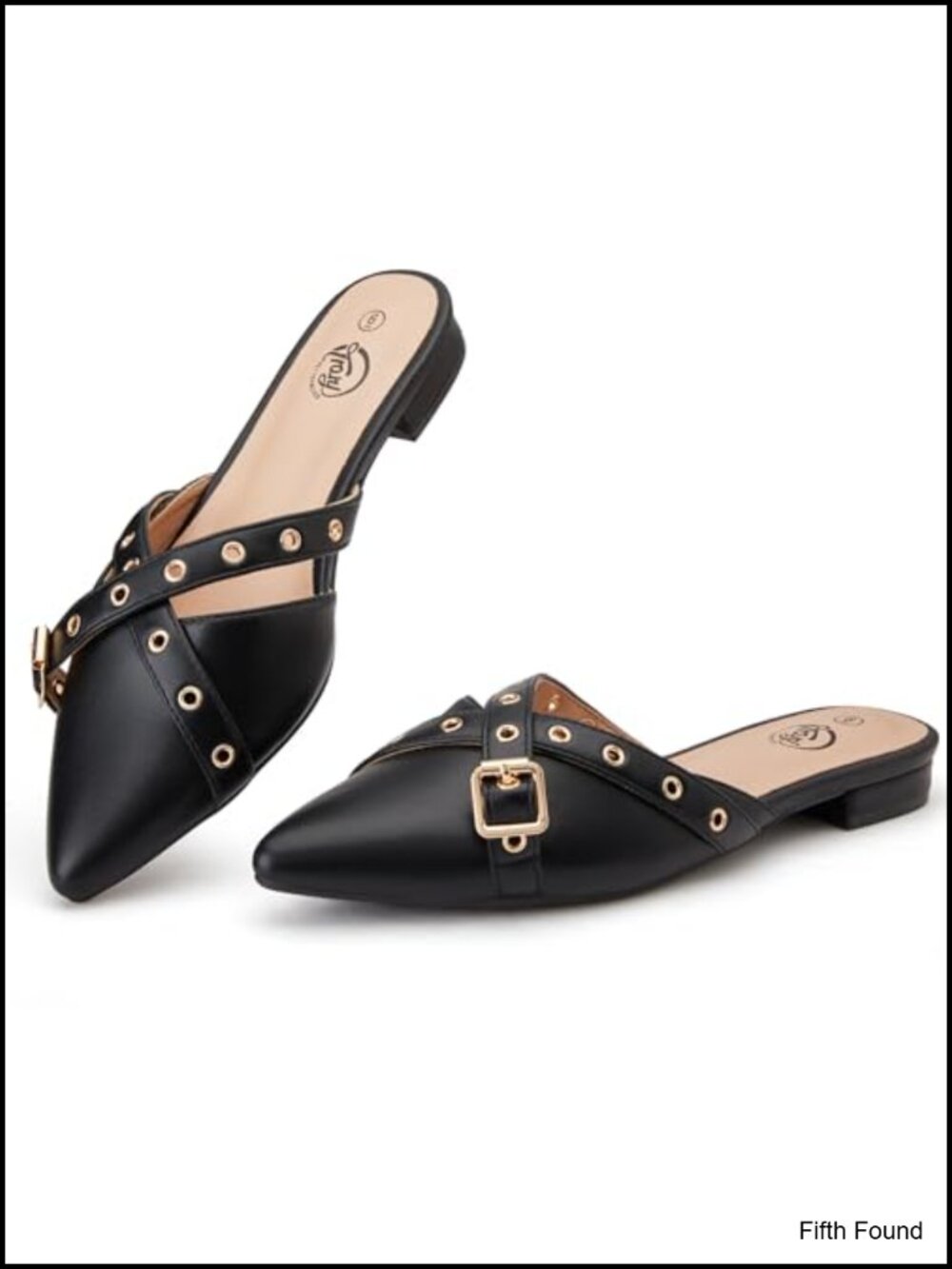 Trary Pointed Toe Mules Metal Buckle Slip-On Work Shoes